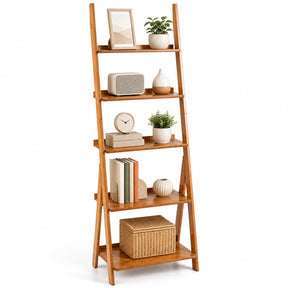 5-Tier Bamboo Ladder Shelf Bookcase, Natural