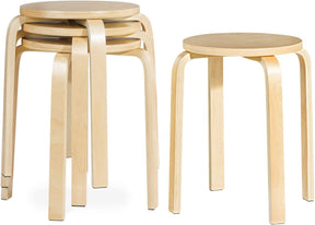Set of 4 Round Stacking Stools, Solid Wood Dining Room Stool