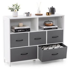 Giantex Fabric Dresser for Bedroom, Wide Chest of Drawers w/ 5 Drawers