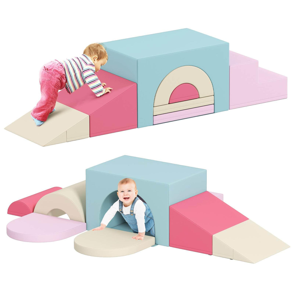 7-Piece Foam Climbing Blocks Soft PU Leather Play Gym