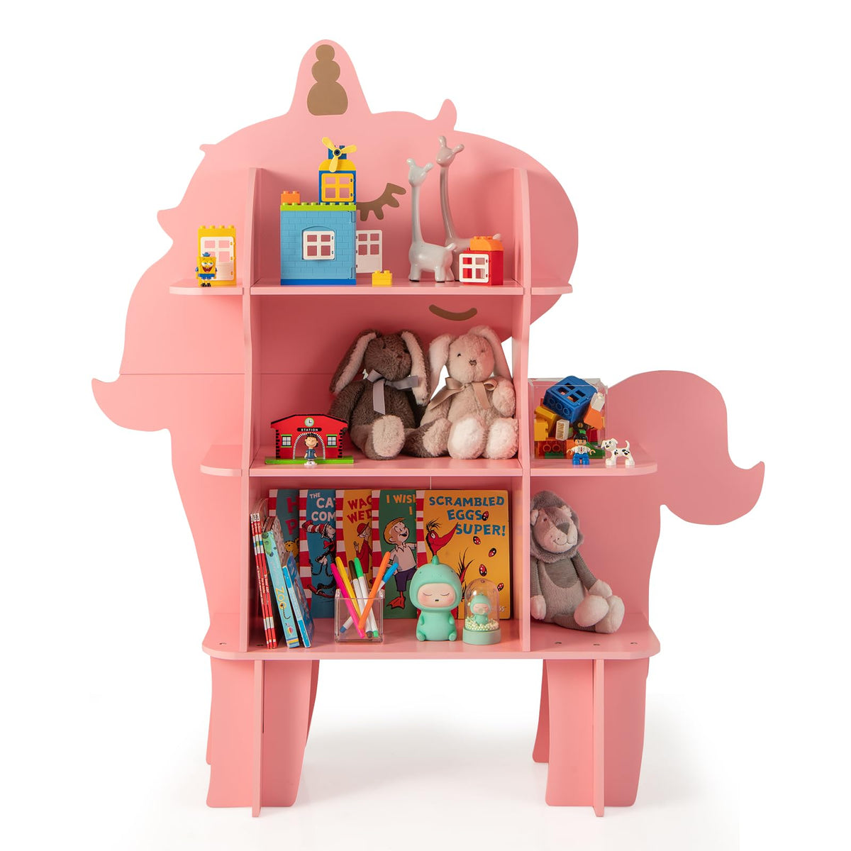 HONEY JOY Bookcase for Kids, 3-Tier Toy Storage Organizer with Open Storage Shelves