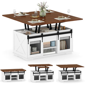 Lift Top Coffee Table, 105cm Farmhouse Center Table with 2 Sliding Barn Doors