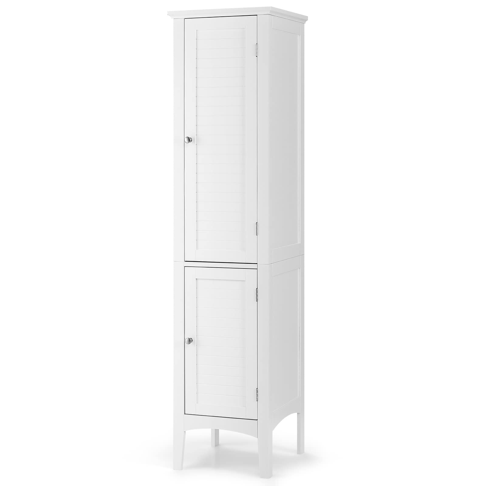 Giantex Bathroom Tall Storage Cabinet, 5-Tier Freestanding Tower Cabinet w/ 2 Shelves & Doors, White