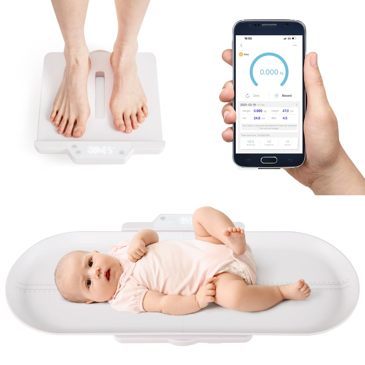 3 in 1 Infant Scale w/Detachable Tray for Body Weight & Height Measurement, Weight Scale w/APP Control