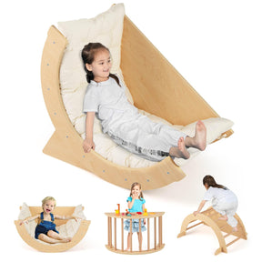 6 in 1 Climbing Arch for Toddlers, Wooden Kids Rocker Arch Climbing Toy with Removable Cushion