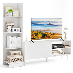 TV Stand for TVs up to 50", Modern TV Cabinet Media Entertainment Center w/Bookshelf & 3-Position Adjustable Shelf
