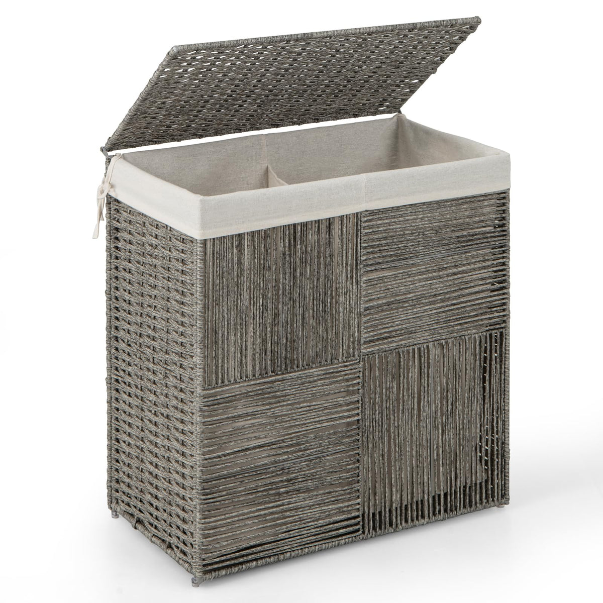 110 L Laundry Hamper with Lid, Hand-woven Rattan Laundry Basket with Convenient Handles & Removable Liner Bag