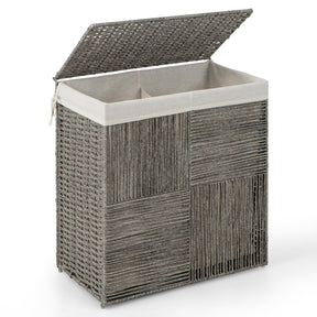 110 L Laundry Hamper with Lid, Hand-woven Rattan Laundry Basket with Convenient Handles & Removable Liner Bag