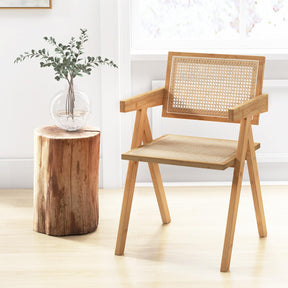 Rattan Dining Chair, Cane Kitchen Chair with Sturdy Bamboo Frame