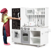Kids Kitchen Playset, Wooden Pretend Play Kitchen with Blackboard, Accessory Utensils