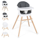 Convertible High Chair for Babies & Toddlers, Baby Feeding Chair w/3-Position Adjustable Tray & 5-Point Harness