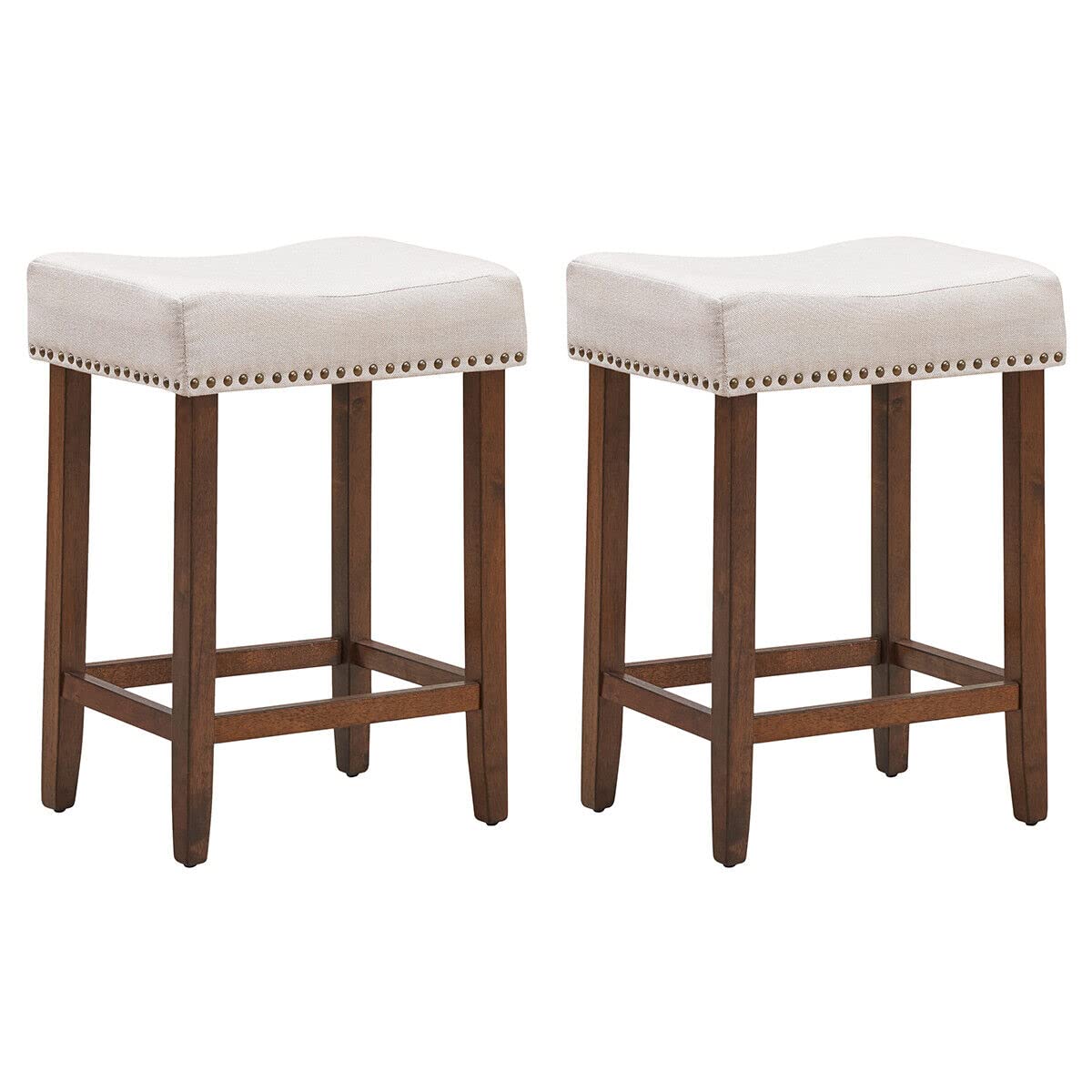 Giantex Set of 2 Saddle Bar Stools, 61cm H Backless Counter Stool, Brass Nailhead Studs