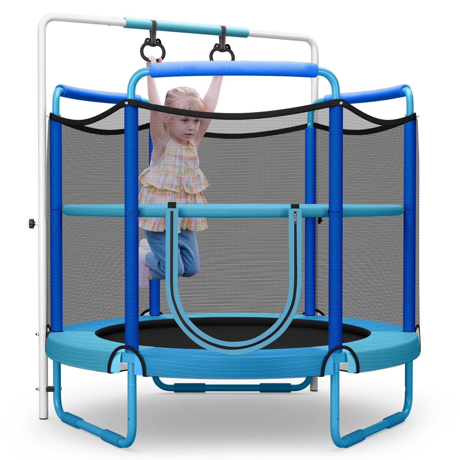 HONEY JOY 60"/5FT Trampoline for Kids, 3-in-1 Heavy Duty Mini Trampoline w/Ring and Horizontal Bar