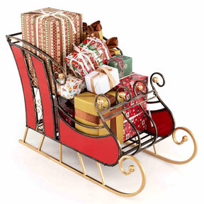 95CM Christmas Metal Sleigh Decoration, Decorative Santa’s Sleigh with 2-Tier Storage Shelf