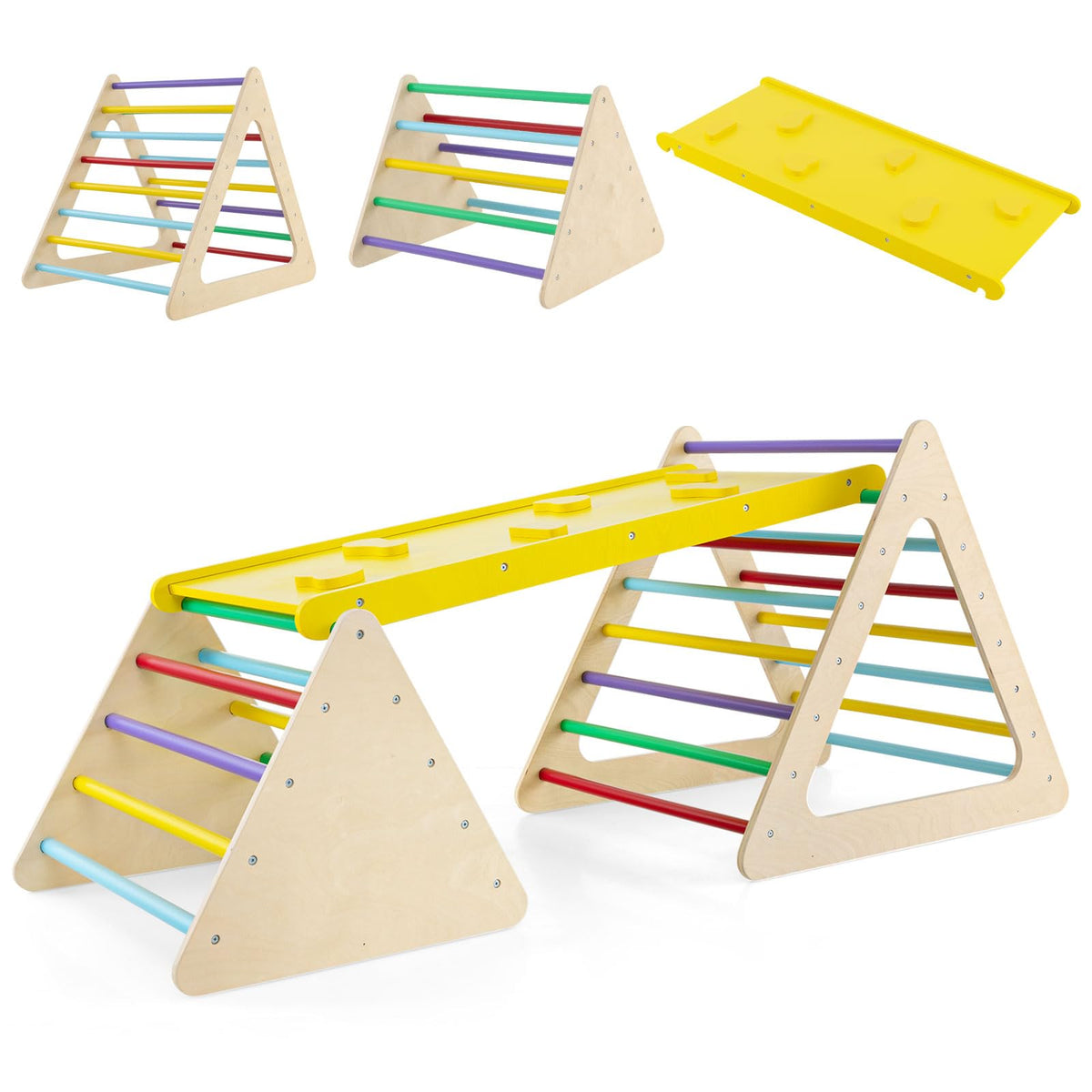 3 in 1 Triangle Climber with Ramp, 3 Piece Play Equipment Wooden Climbing Toys for Toddlers