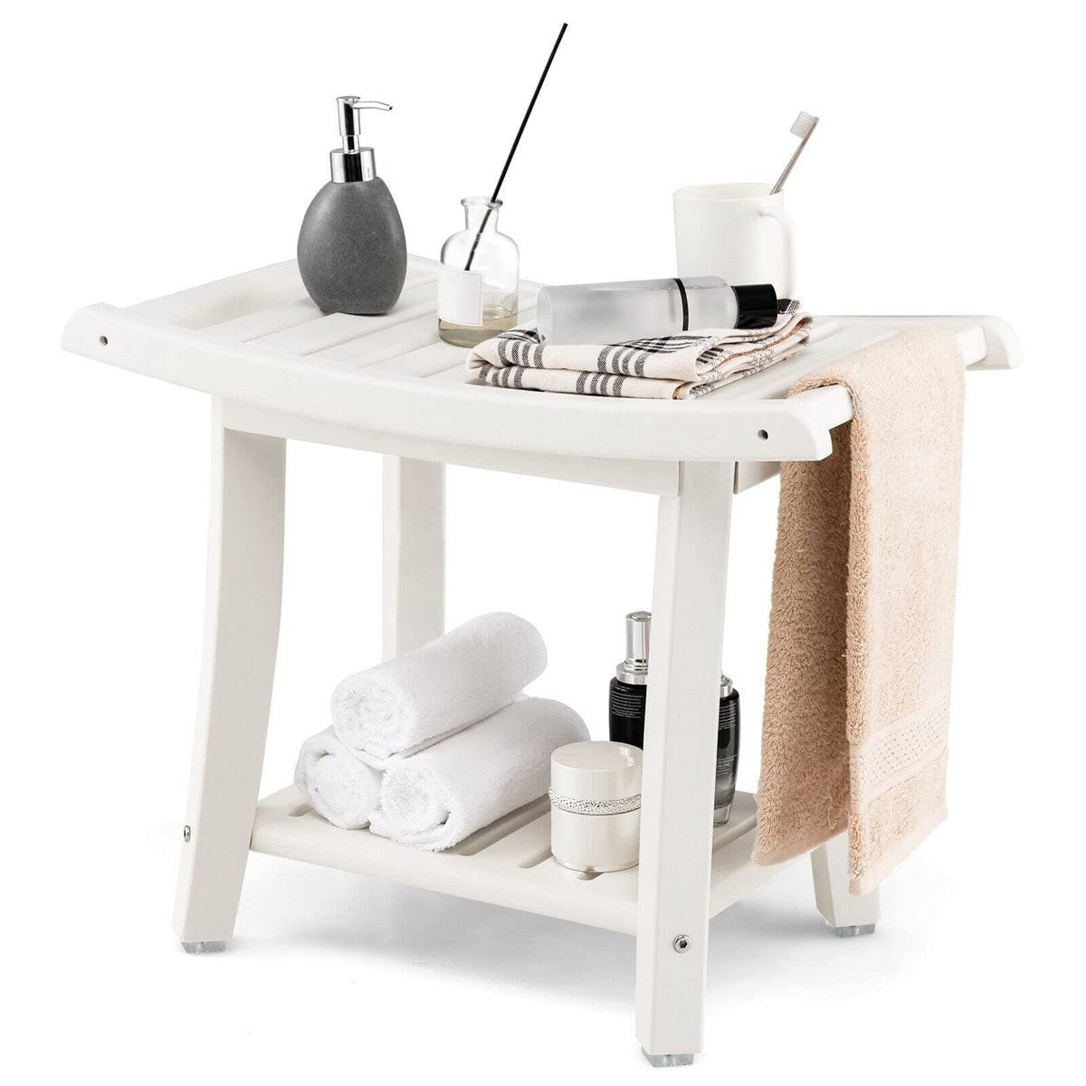 Giantex Shower Bench, Waterproof Bath Spa Shower Stool with Curved Seat