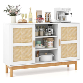 Giantex 120cm Sideboard Buffet Cabinet, Floor Storage Cabinet with 2 Bamboo Woven Doors