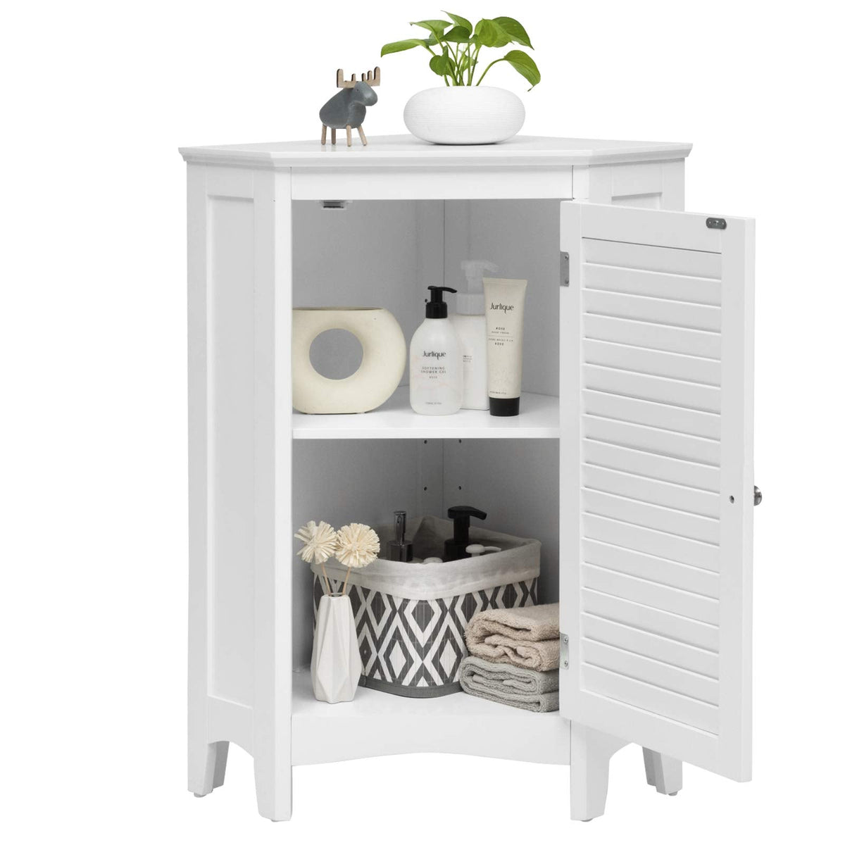 Giantex Corner Shutter Door Cabinet, Modern Bathroom Storage Oragnizer with Single Doors & 2 Shelves