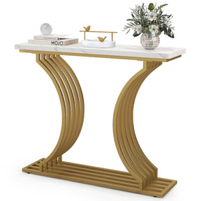 Giantex 100 cm Gold Modern Console Table with White Faux Marble Tabletop