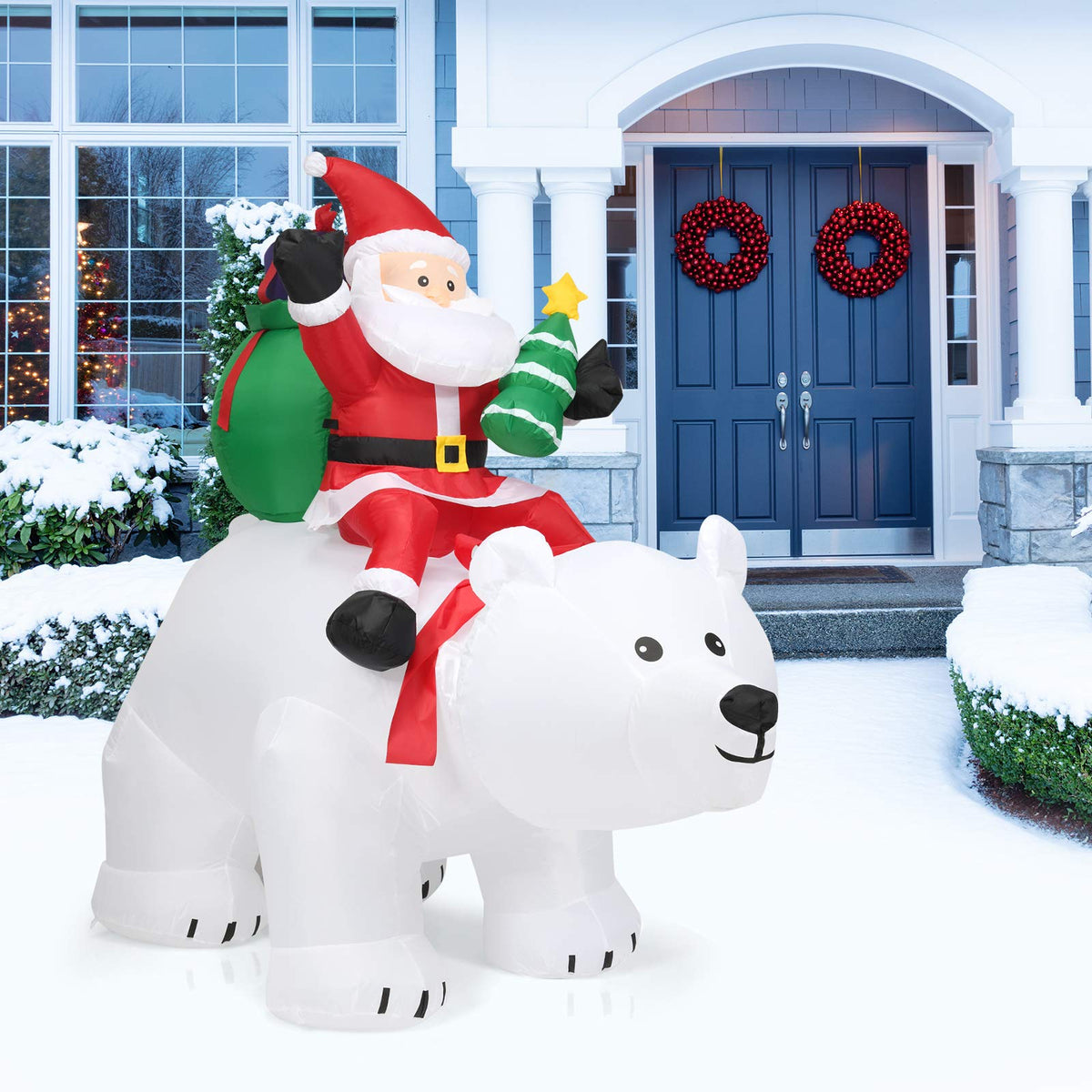 2M Inflatable Christmas Santa Riding Polar Bear with Shaking Head