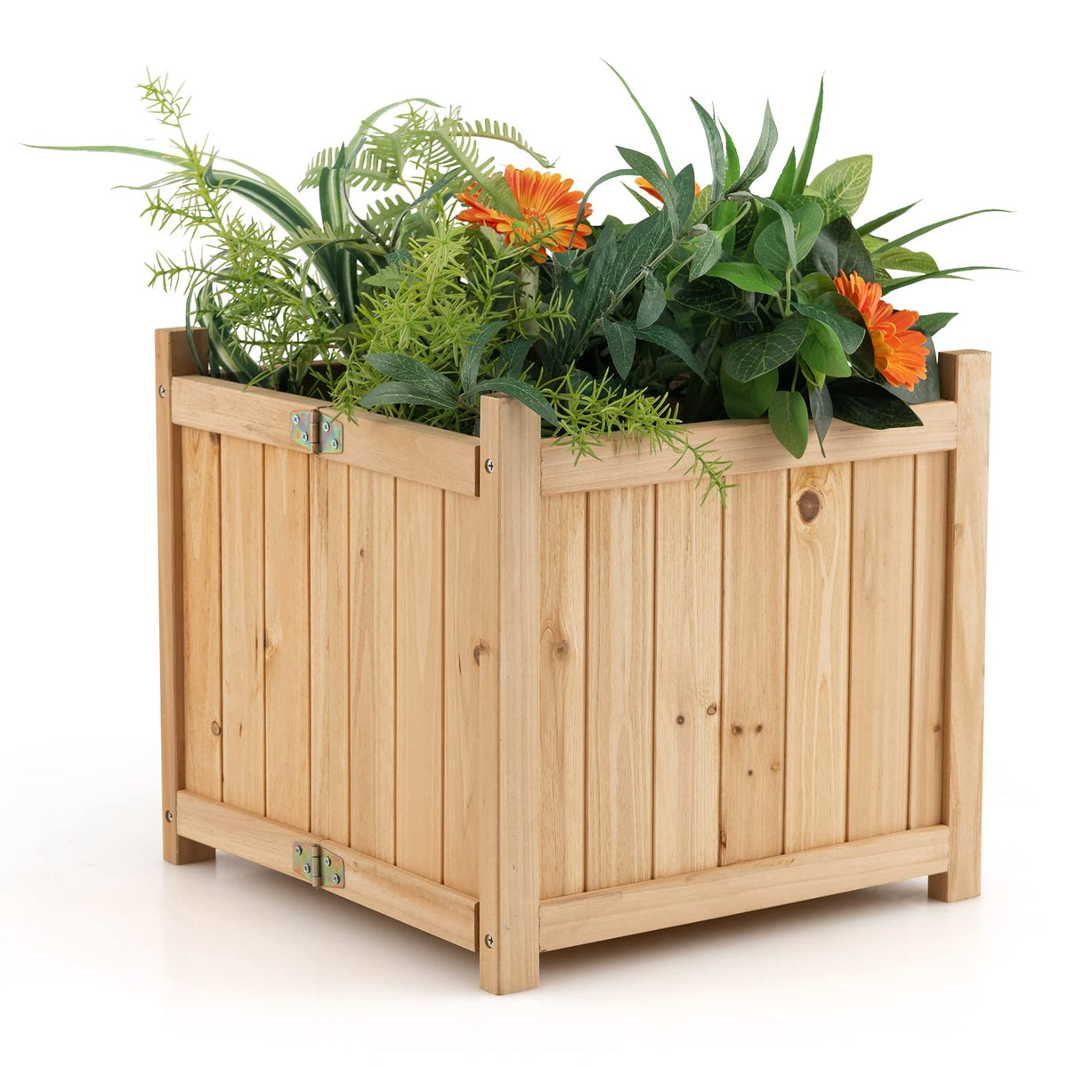 Fir Wood Raised Garden Bed, Outdoor Elevated Planter w/Drainage Hole