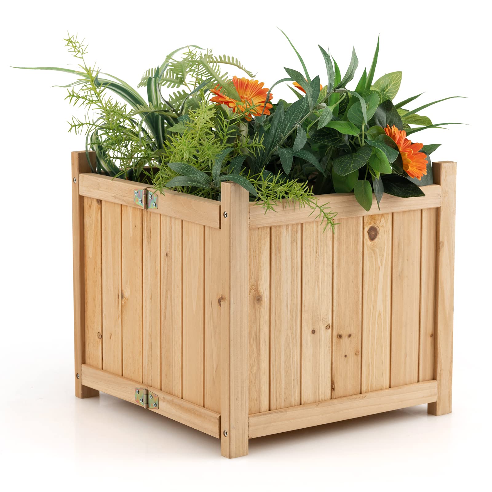 Fir Wood Raised Garden Bed, Outdoor Elevated Planter w/Drainage Hole