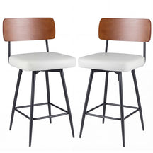 Padded Counter Barstools Set of 2, 360° Swiveling Counter Height Chairs with Wooden Backrest & Metal Legs