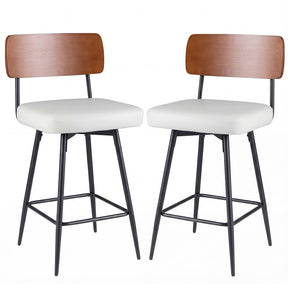 Padded Counter Barstools Set of 2, 360° Swiveling Counter Height Chairs with Wooden Backrest & Metal Legs