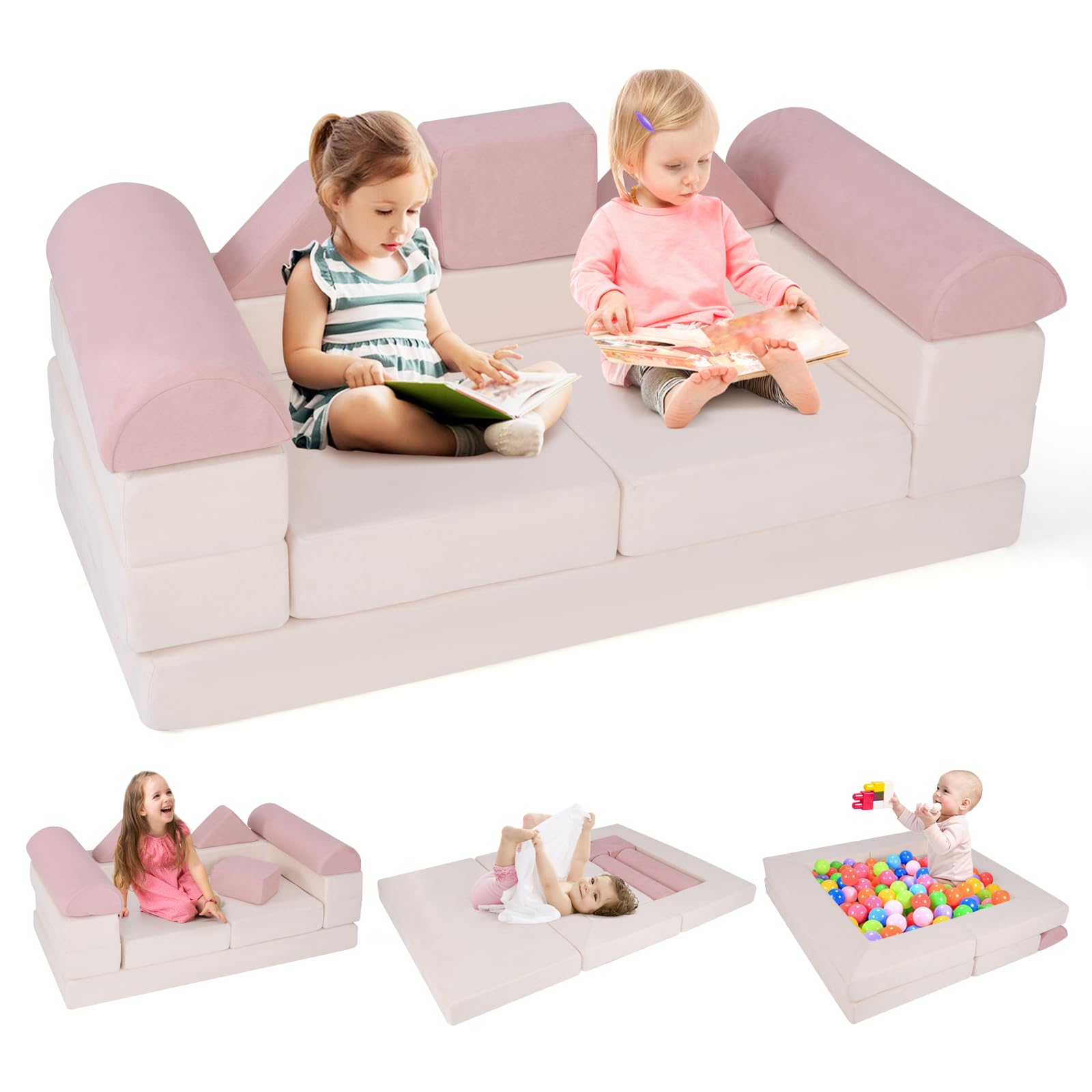 9-Piece Modular Kids Play Couch with Machine-washable Covers