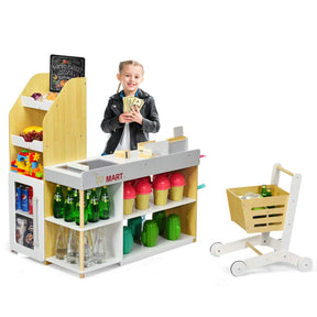 HONEY JOY Pretend Grocery Store Playset, Supermarket Play Toy with Shopping Cart