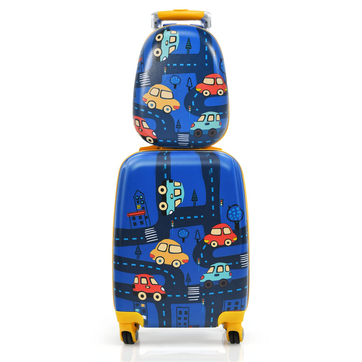 BABY JOY 2 PCS Kids Luggage Set, 13" & 18" Kids Carry On Suitcase Set, Children Travel Rolling Trolley Suitcase