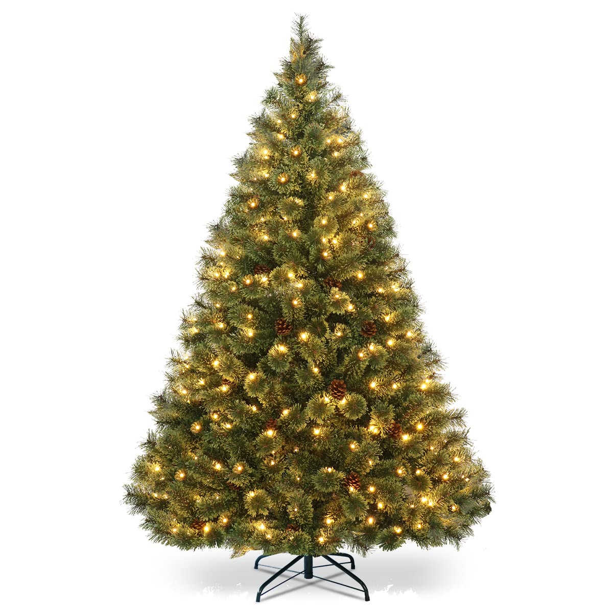 1.8M Artificial Christmas Tree, Pre-Lit Hinged Pine Tree w/ 484 Tips, 260 Warm LED Lights