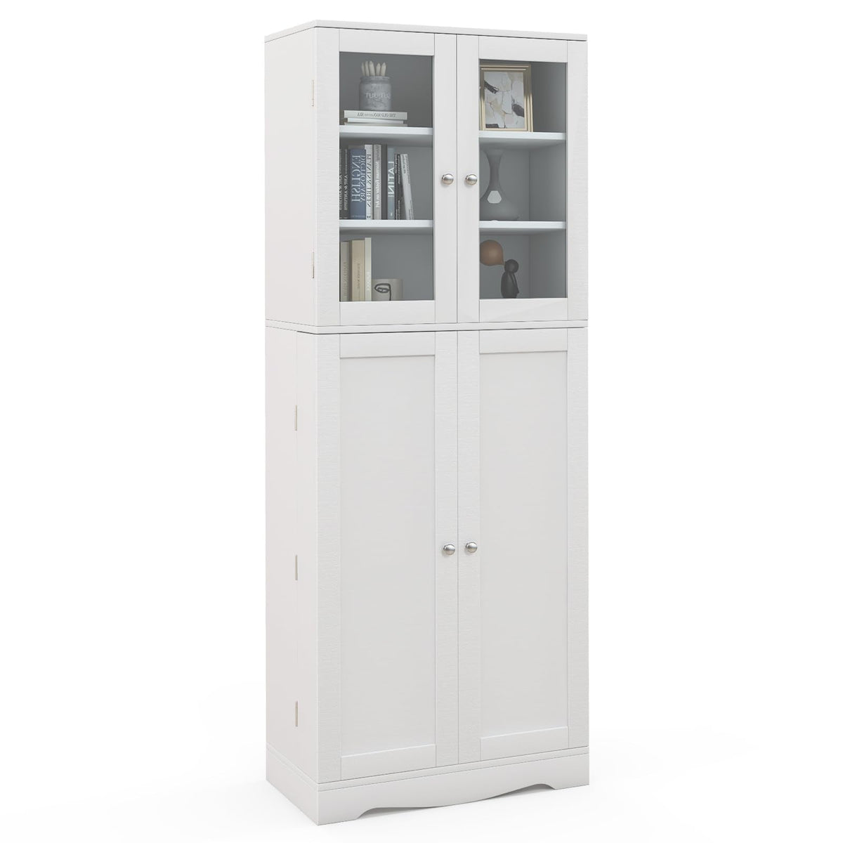Giantex Tall Buffet Sideboard, Kitchen Pantry Cabinet with Dual Tempered Glass Doors & Shelves