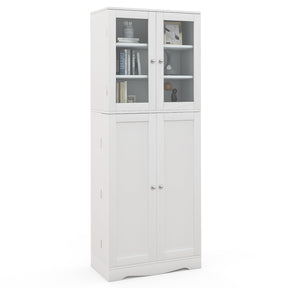 Giantex Tall Buffet Sideboard, Kitchen Pantry Cabinet with Dual Tempered Glass Doors & Shelves