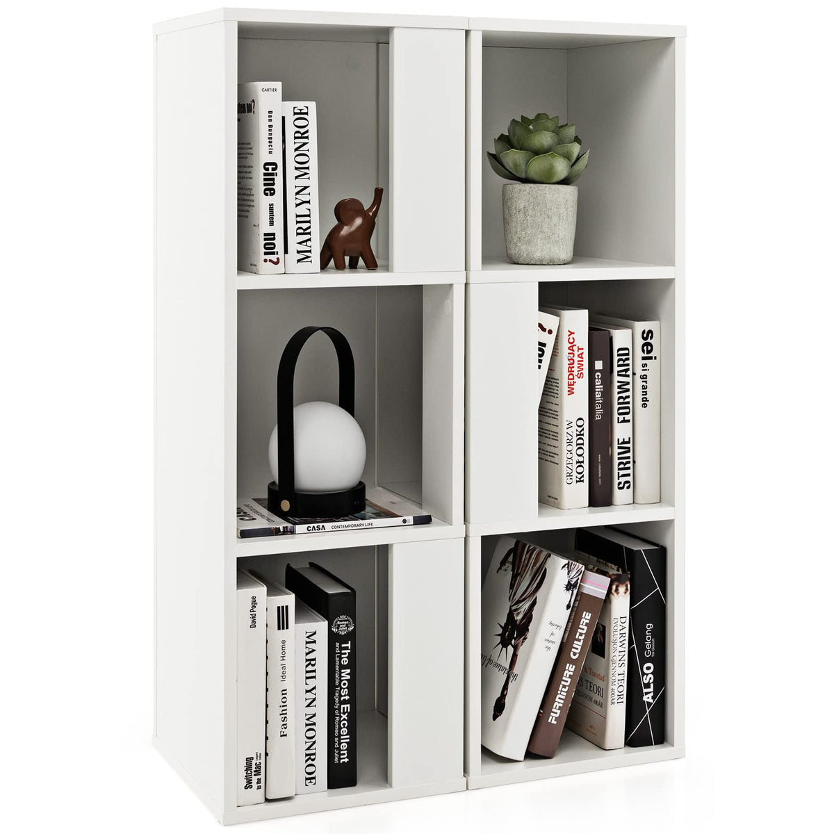 Giantex Bookcase, Freestanding 3-Tier Bookshelf, Asymmetric Display Shelf w/ 6 Compartments