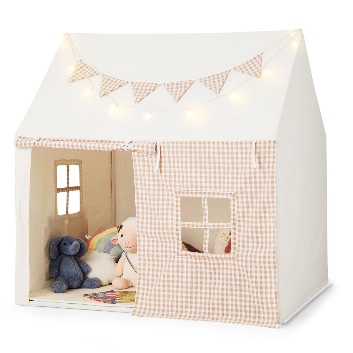 Kids Play Tent, Large Playhouse w/Padded Mat, 2 Breathable Windows & 2 Storage Pockets