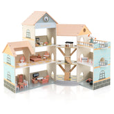 Wooden Corner Dollhouse Playset with 34 Pieces of Furniture and Accessories
