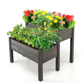 2 Tier Wooden Raised Garden Bed, Fir Wood Elevated Planter Garden Box