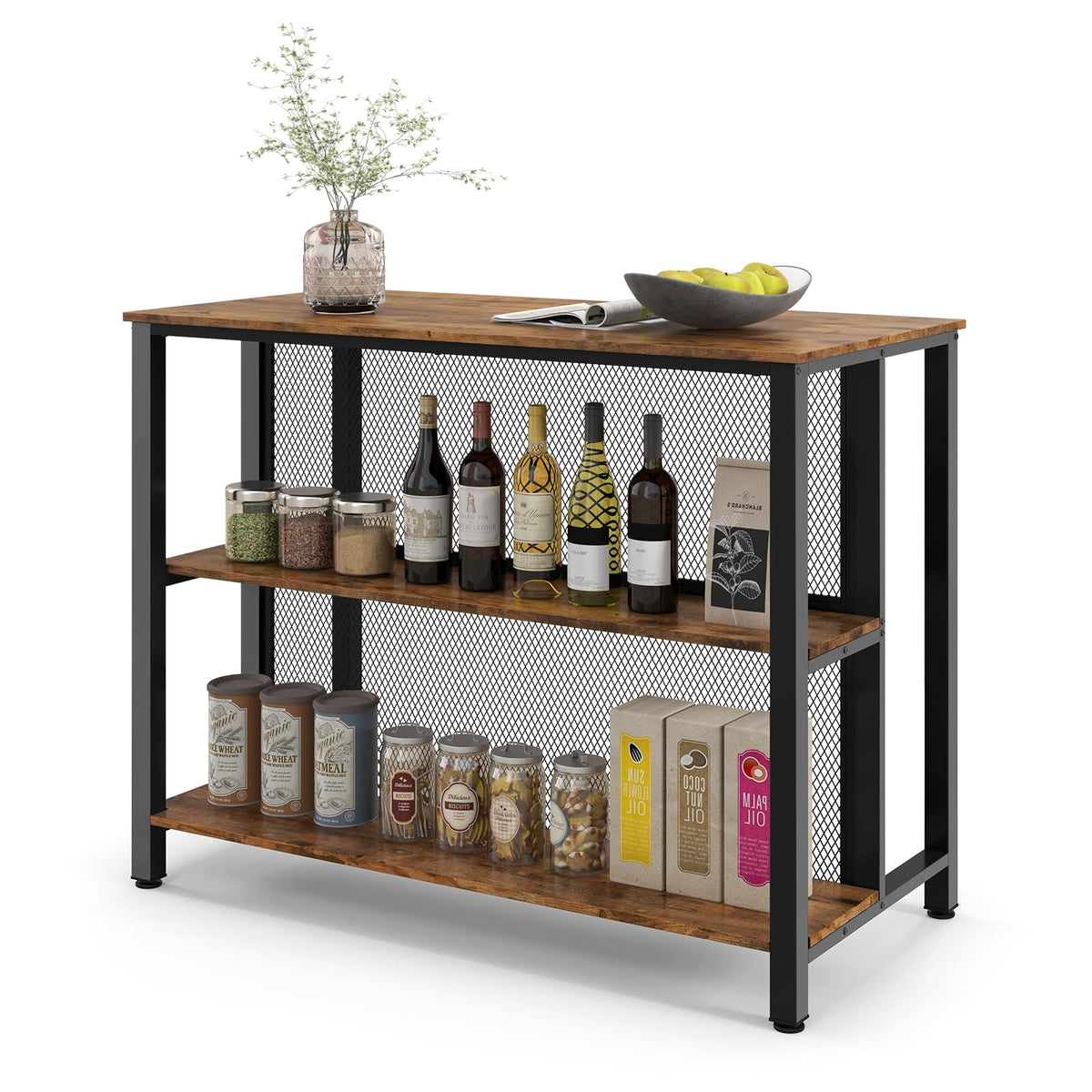 Giantex 91 cm Tall Bar Table with Storage 3-Tier Wine Bar Unit Table with Open Shelves