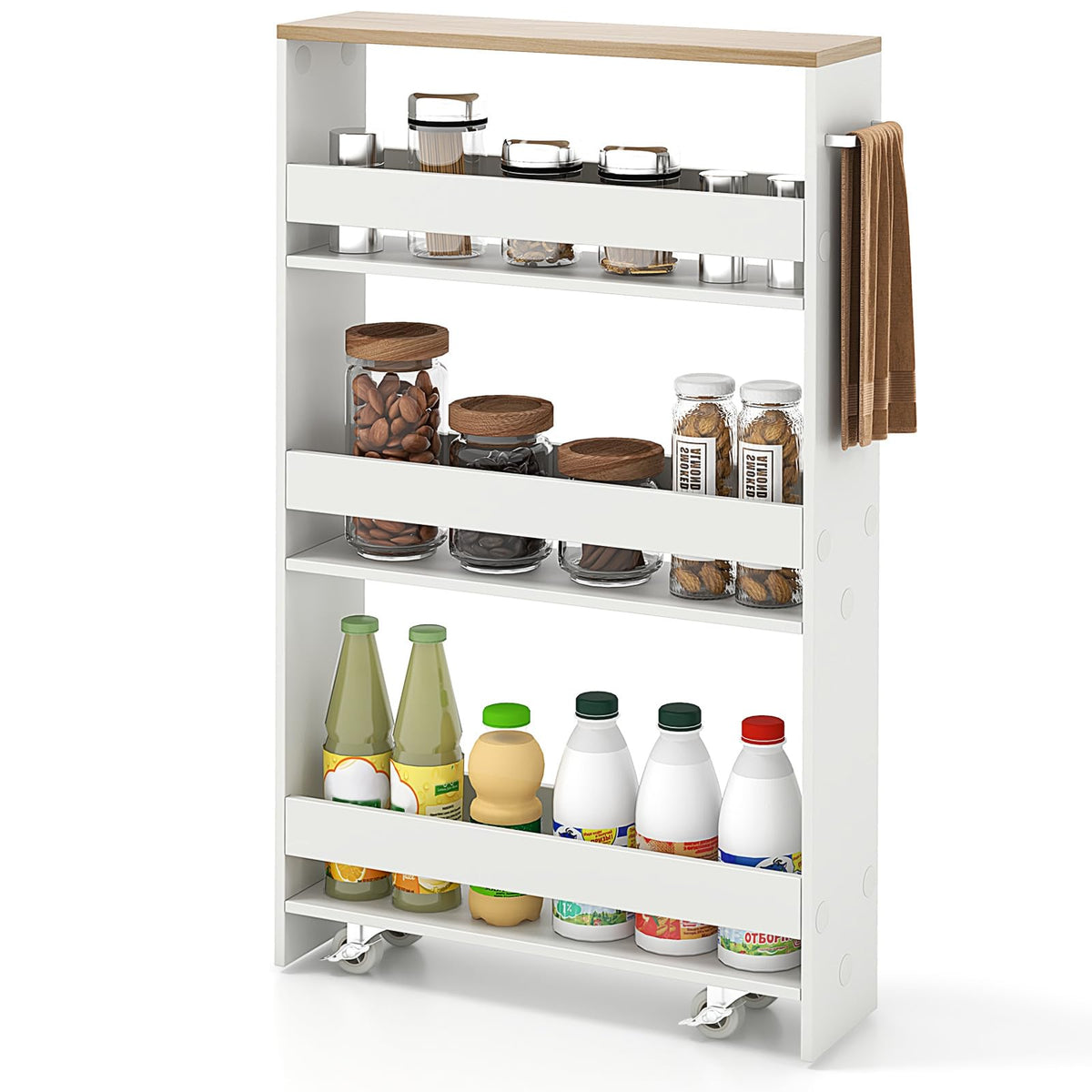 Slim Storage Cart w/Handle, 4-Tier Slide Out Utility Cart, Shelving Unit Organizer Trolley for Narrow Places
