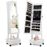 Giantex Jewelry Armoire with Full Length Mirror, Standing Lockable Jewelry Cabinet with Built-in LED Lights