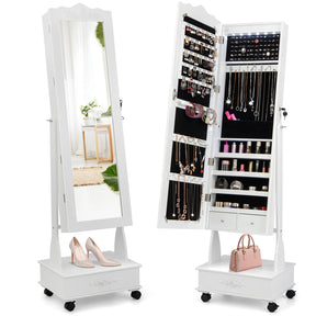 Giantex Jewelry Armoire with Full Length Mirror, Standing Lockable Jewelry Cabinet with Built-in LED Lights