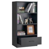Giantex 4-Tier Storage Shelf, Wood Bookcase w/ Storage Drawer and Anti-toppling Device, Floor Standing Bookshelf