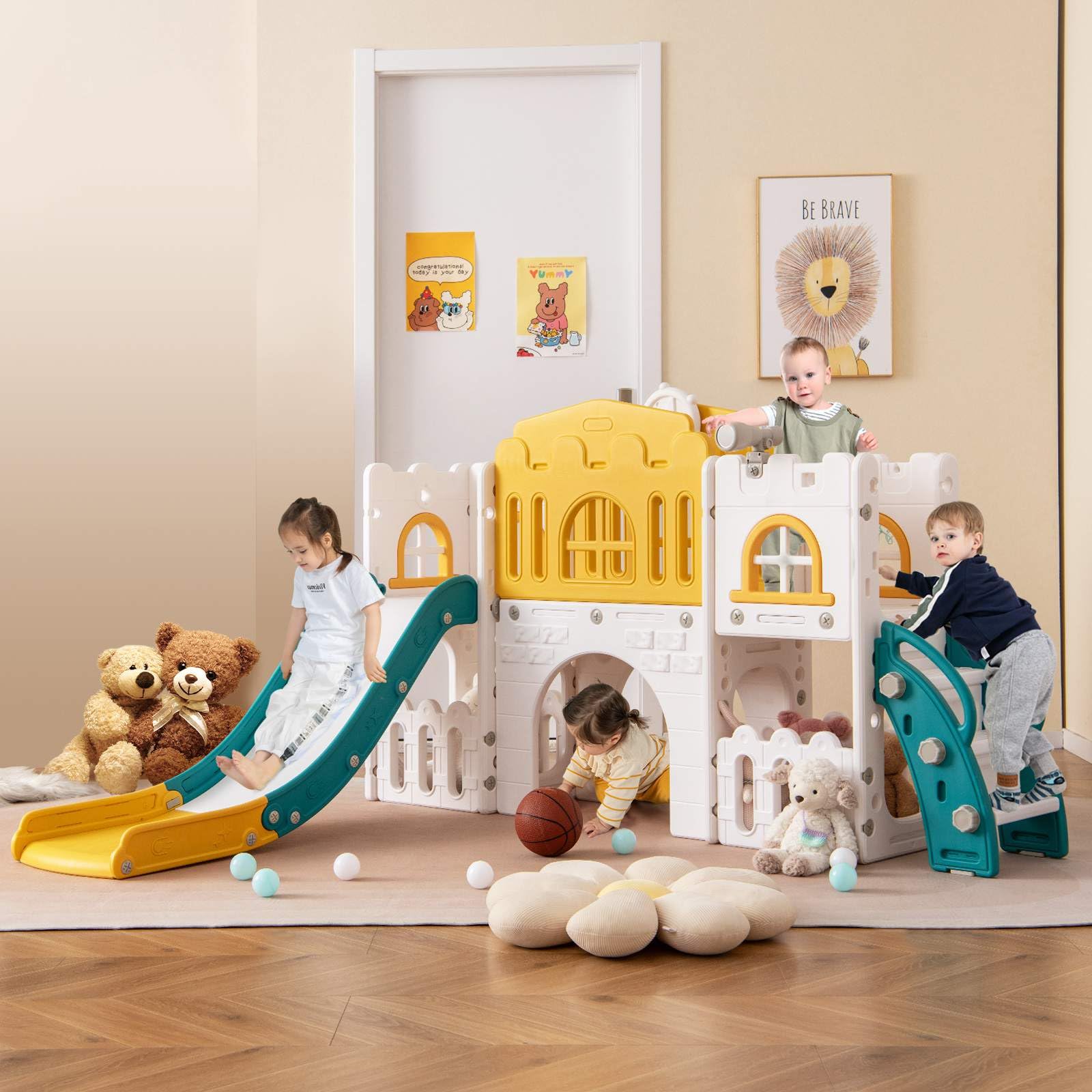 HONEY JOY All in 1 L-Shaped Slide for Toddlers Age 1-3