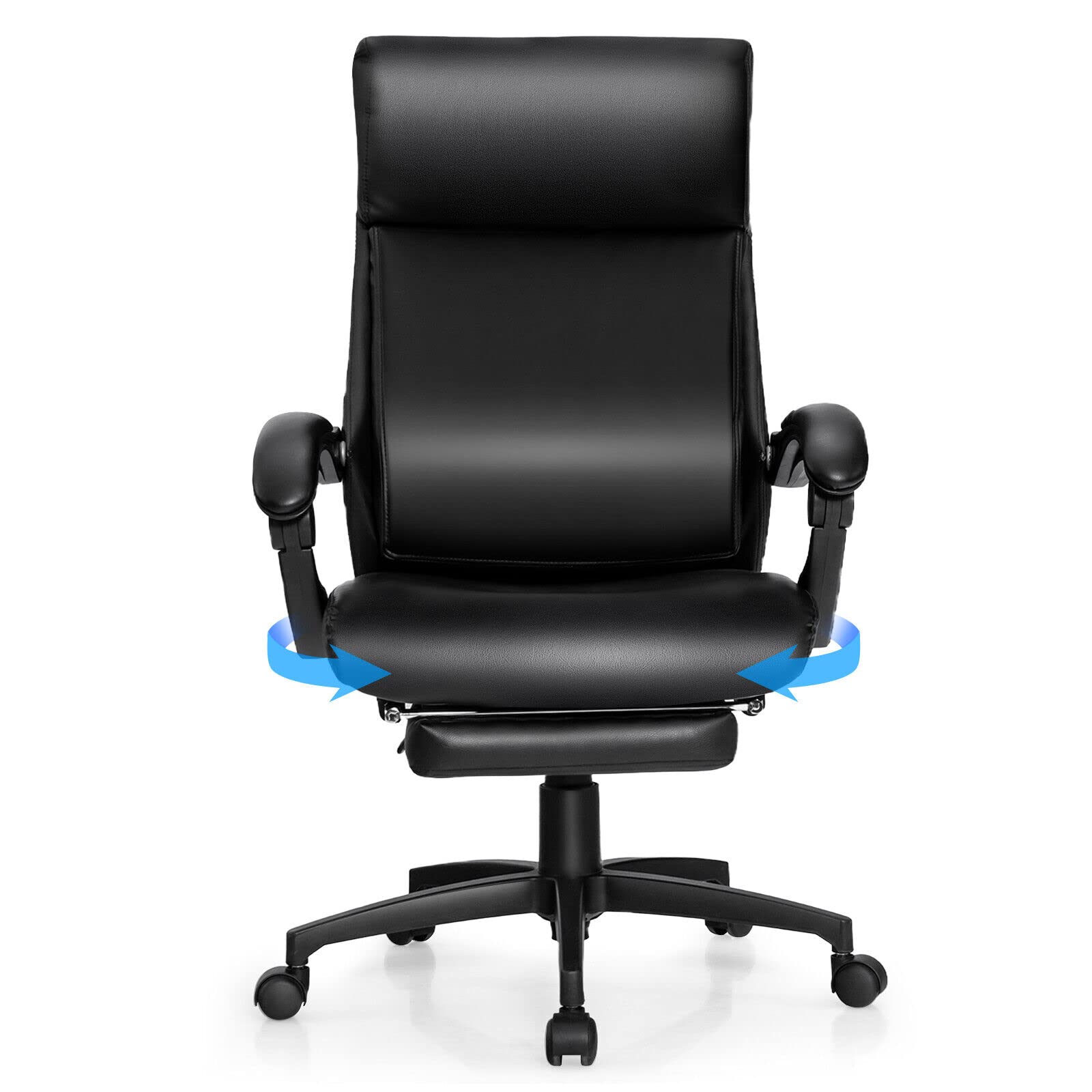 Giantex Ergonomic Executive Office Chair, High Back Leather Reclining Chair w/Headrest, Black