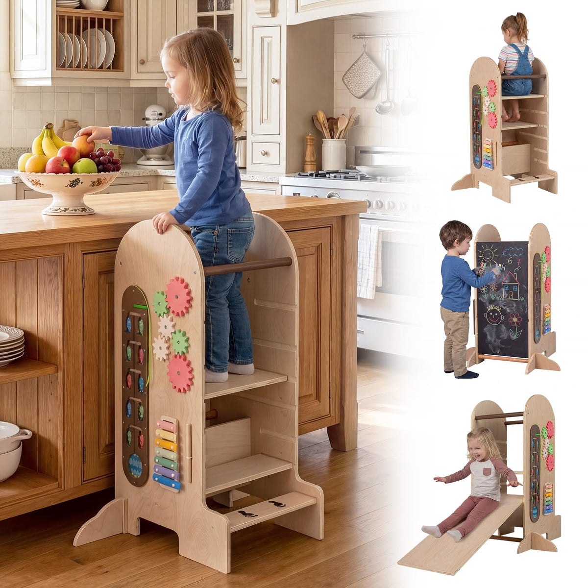 Learning Tower Toddler Tower, Kids Step Stool with Adjustable Height, Chalkboard & Slide