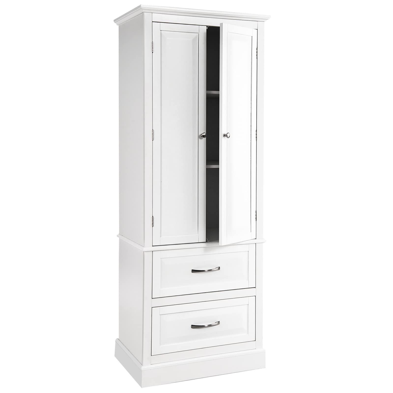 Giantex Kitchen Pantry Cabinet, 158cm Freestanding Floor Cupboard w/ 2-Door Cabinet & 2 Spacious Drawers, White