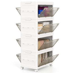 Collapsible Closet Storage Organizer with Wheels for Bedroom Living Room, Easy Assembly (4-Tier)