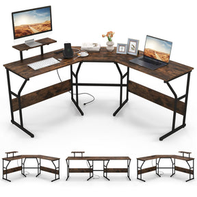 225cm L-Shaped Desk Corner Computer Desk Workstation w/Power Outlet Home Office