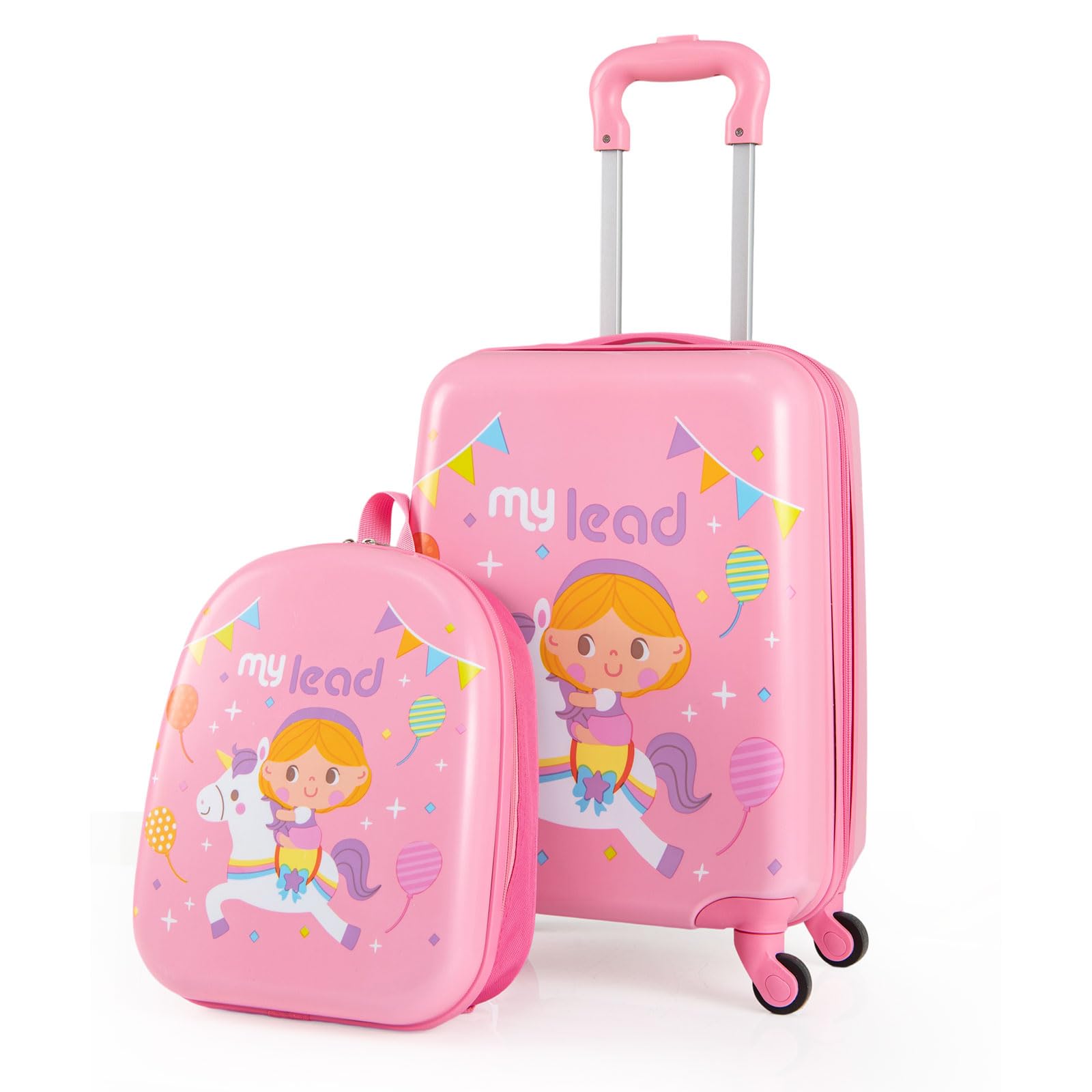 2 PCS Kids Luggage Set, 13" Travel Backpack and 16" Carry-on Suitcase with Spinner Wheels